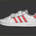 White Casual Shoes With Red Stripes And Velcro Straps For Kids Daily Wear