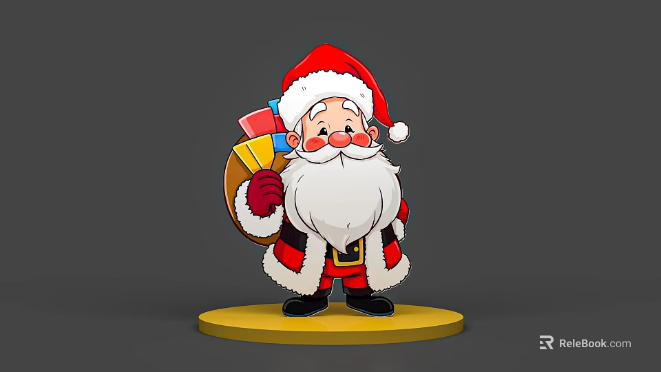 Cartoon Santa Claus Game Character With Red Hat White Beard Carrying Gift Bag Yellow Base 3d model 
