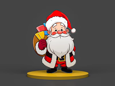 Cartoon Santa Claus Game Character With Red Hat White Beard Carrying Gift Bag Yellow Base 3d model