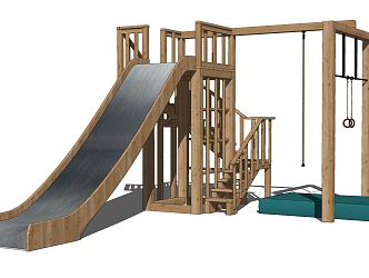 Modern slide solid wood slide children's entertainment equipment 3d model