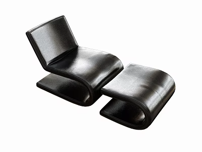 Stylish Black Leather Lounge Chair With Modern Curved Design And Comfortable Ottoman 3d model