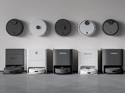 Smart Robot Vacuum Cleaners Display In Row 3d model