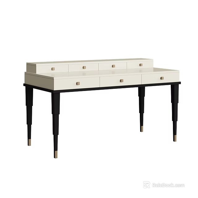 Modern Home Office Desk With White Top Black Legs And Storage Drawers 3d model 