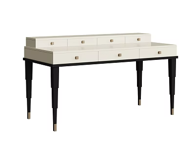 Modern Home Office Desk With White Top Black Legs And Storage Drawers 3d model