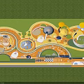 Vibrant Kids Playground Design With Colorful Structures Slides Curved Paths And Green Areas
