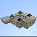 Modern School Building With Multiple Pyramidal Roofs Yellow Beige Exterior And Courtyard Structure 3d model