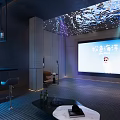 Modern Luxury Home Theater Interior With Starry Sky Ceiling Sofa Projector Dark Walls and Lighting