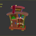 Orange Decorative Miniature Building Model With Red Cloth And Interior Items