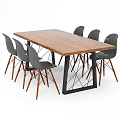 Modern Wooden Dining Table With Gray Chairs And Black Metal Frame