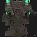Ancient Ornate Stone Structure With Green Gemstones Archway Steps And Stone Base