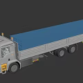 Heavy Duty Flatbed Truck With White Cab Long Blue Cargo Bed And Multiple Wheels