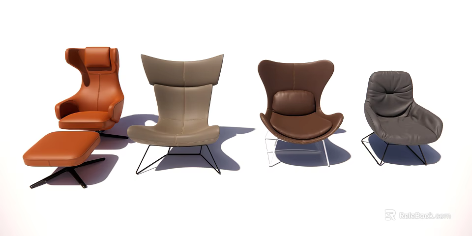Modern Leather Lounge Chairs in Different Colors with Metal Frames 3d model