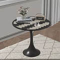 Modern Side Table With Black And White Pattern Books Vase Radio And Coffee Cup