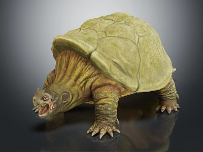 Detailed Green Turtle Model With Textured Shell Wrinkled Head And Open Mouth 3d model