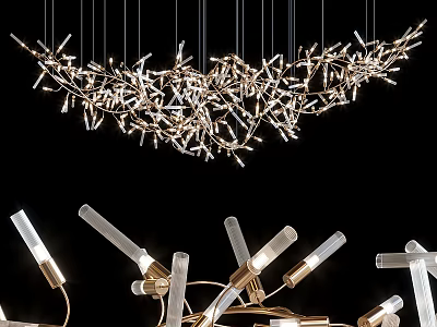 Modern Metallic Branch Chandelier With LED Lights For Artistic Interior Decor 3d model