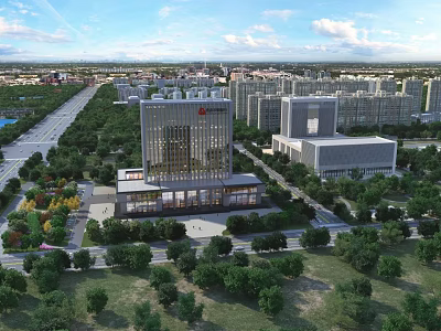 Aerial Planning Urban City Layout With High Rise Buildings Greenery And Roads 3d model