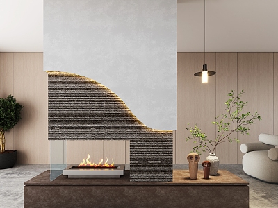 Silent Wind Fireplace Background Wall Screen End View 3d model