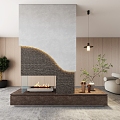 Silent Wind Fireplace Background Wall Screen End View 3d model