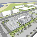 Modern Office Building With Glass Facade Landscaping And Parking Area In Business Complex