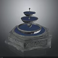 Three Tiered Decorative Fountain with Carved Stone Base and Blue Water Basin
