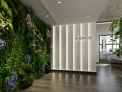 Modern Public Office Space With Living Plant Wall And White Panel Design 3d model