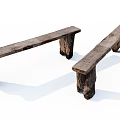 Rustic Wooden Benches With Natural Tree Stump Legs And Simple Design 3d model