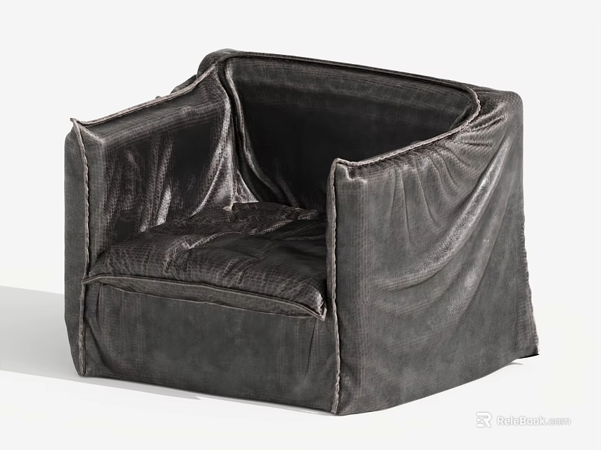 Modern Dark Gray Leather Armchair With Wrinkled Design And Comfortable Seating 3d model 