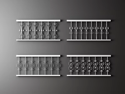 White Decorative Fence Designs Featuring Four Different Ornate Patterns And Styles 3d model