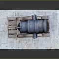 Ancient Rusty Cannon Weapon With Large Barrel On Wooden Display Stand