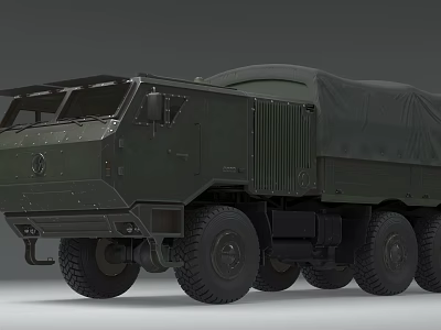 Dark Green Military Style Functional Vehicle With Multiple Wheels And Covered Cargo Bed 3d model