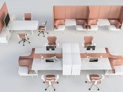 Modern Office Desk Chair Set With Pink Partition And Computer Monitors 3d model