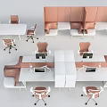 Modern Office Desk Chair Set With Pink Partition And Computer Monitors