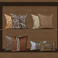 Colorful Decorative Pillows With Various Patterns And Textures On Wooden Shelf 3d model