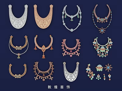 Exquisite Traditional Dunhuang Jewelry Featuring Beautiful Necklace Designs and Ornamental Styles 3d model
