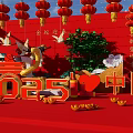2025 Chinese New Year Photo Spot With Red Lanterns Crane And Gold Ingots Decoration