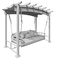 Outdoor Swing With Gray Frame Hanging Ropes Gray Cushions And Blue White Checkered Pillows