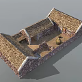 Traditional Rural Building With Thatched Roof Stone Walls And Courtyard Structure