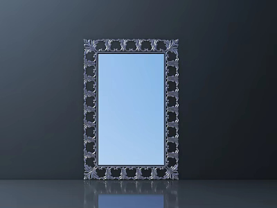 Intricate Carved Mirror Frame With Blue Glass Surface And Decorative Design 3d model