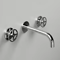 Wall Mounted Chrome Faucet with Dual Handles and Sleek Spout in Modern Design