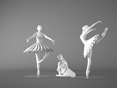 Elegant White Decorative Figurine Set With Ballet Dancer And Cat Ornaments For Home Art Decoration 3d model