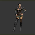 Game Movie Character In Leather Armor With Green Skirt Knee High Boots And Metal Details