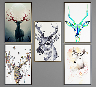 Modern Animal Painting Animal Decorative Painting Combination 3d model