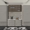 Elegant Modern Sideboard With Marble Countertop Glass Door Shelves Drawers Lighting And Coffee Machine