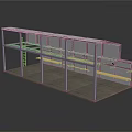 Pink Multi Level Open Metal Structure With Support Columns And Platforms