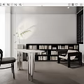 Modern Study Room Interior With Bookshelf Desk Chair Plant And Natural Light