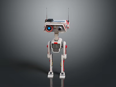 Game Movie Robot Character With White Red Design Mechanical Structure Antennas Large Eyes Standing Pose 3d model