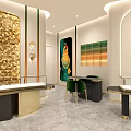 Elegant Luxury Jewelry Store Interior With Gold Decor And Display Counters