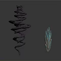 Modern Abstract Sculptural Pieces Featuring Black Spiral And Blue Crystal Forms