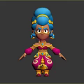 Vibrant Animated Game Character With Blue Hair Pink Outfit Jeweled Accessories And Yellow Magic Lamp