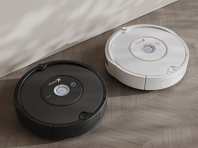 Modern Robotic Vacuum Cleaners in Black and White for Efficient Home Floor Cleaning 3d model